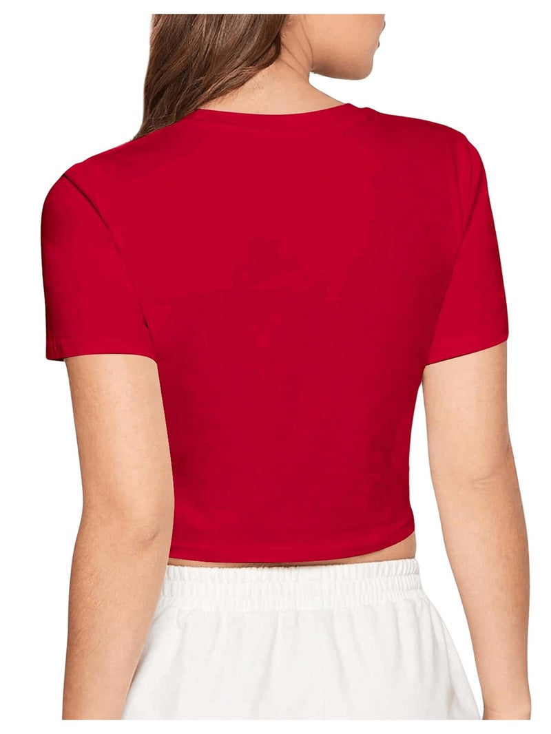 SweatyRocks Women's Casual Short Sleeve Crew Neck Basic Crop Top T Shirts Red L - Image 2